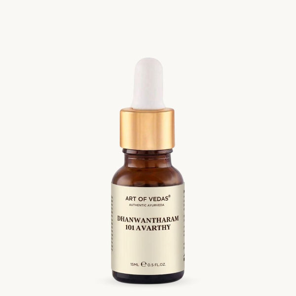 Art of Vedas Dhanwantharam 101 Avarthy 15ml, klasszikus ayurvédikus Thailam, 101 Avarthy, hagyományosan Abhyanga masszázshoz használva